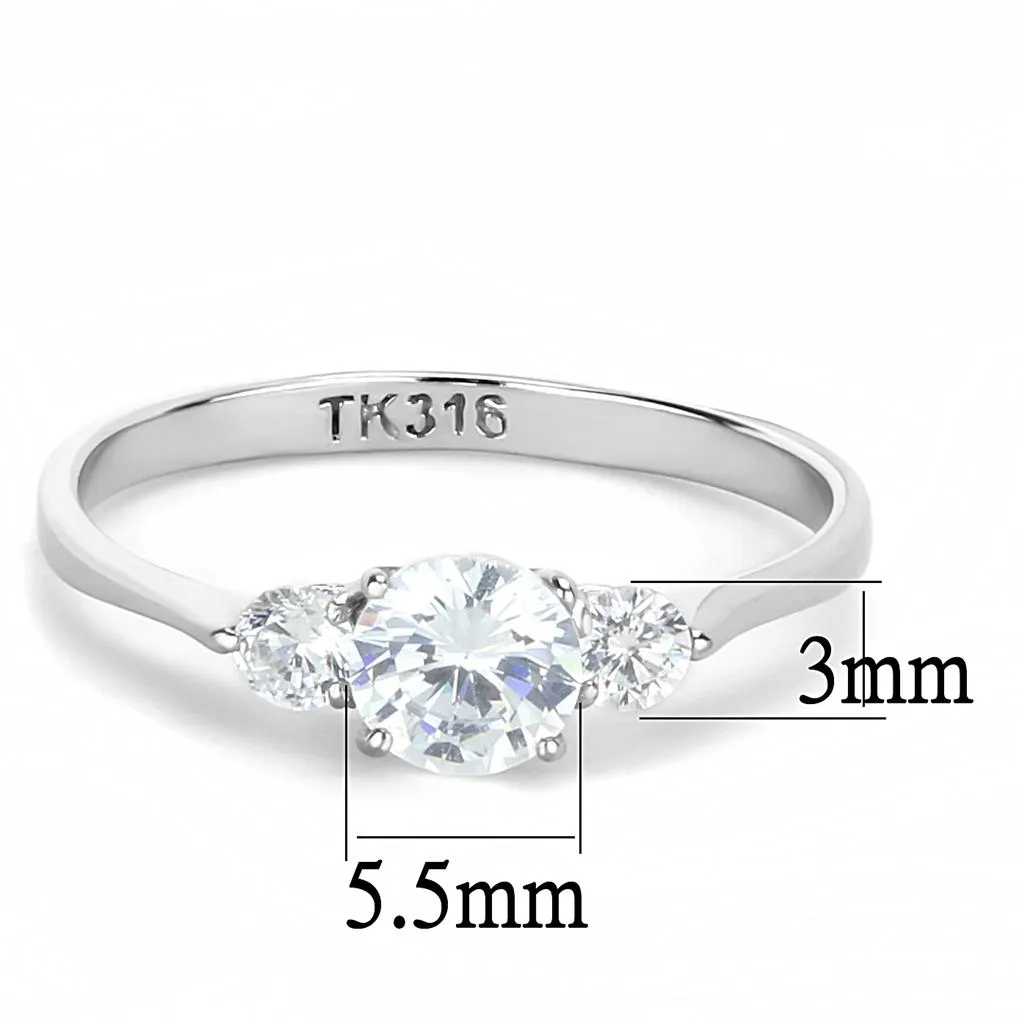 High polished (no plating) Stainless Steel Ring with AAA Grade CZ in Clear for Women Style TK3431
