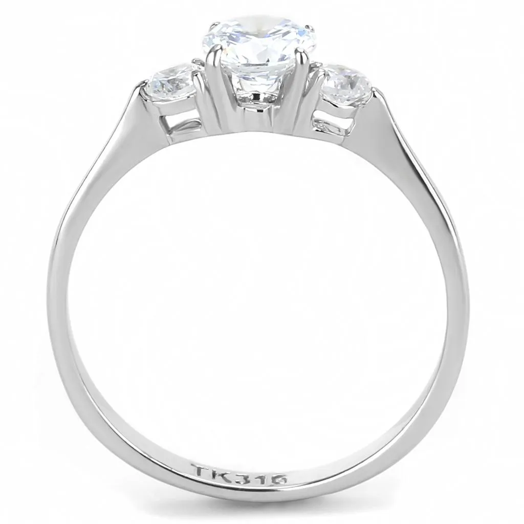 High polished (no plating) Stainless Steel Ring with AAA Grade CZ in Clear for Women Style TK3431