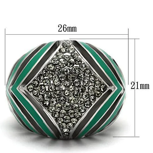 High polished (no plating) Stainless Steel Ring with Top Grade Crystal in Black Diamond for Women Style TK839