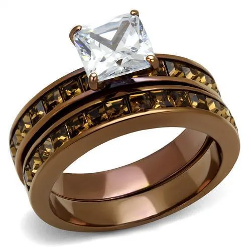 IP Coffee light Stainless Steel Ring with AAA Grade CZ in Clear for Women Style TK2954