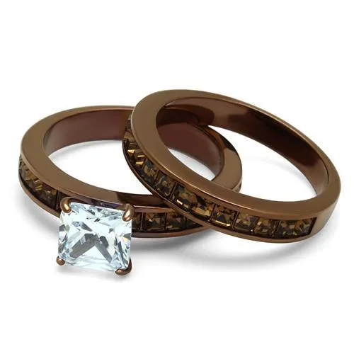 IP Coffee light Stainless Steel Ring with AAA Grade CZ in Clear for Women Style TK2954