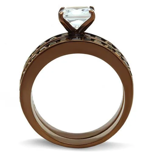IP Coffee light Stainless Steel Ring with AAA Grade CZ in Clear for Women Style TK2954