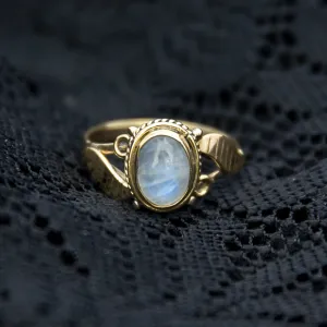 Leaf Ring - Brass - Moonstone