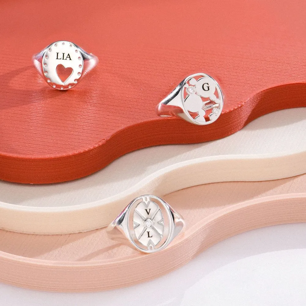 Personalized Circle Openwork Signet Rings