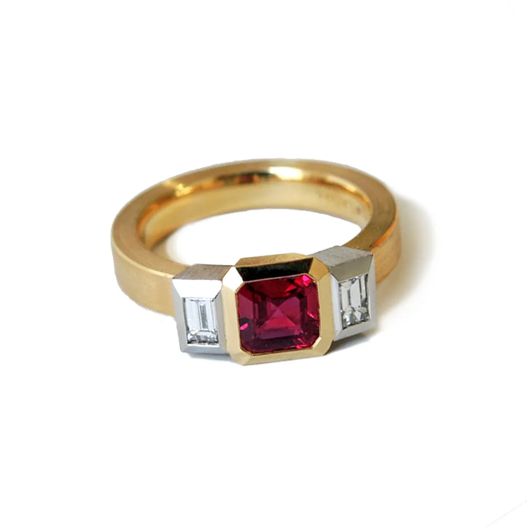 Series 20 | Oblique Fine Engagement Ring, 18k, Plat., Ruby   Dia. (SIZE 6.5)