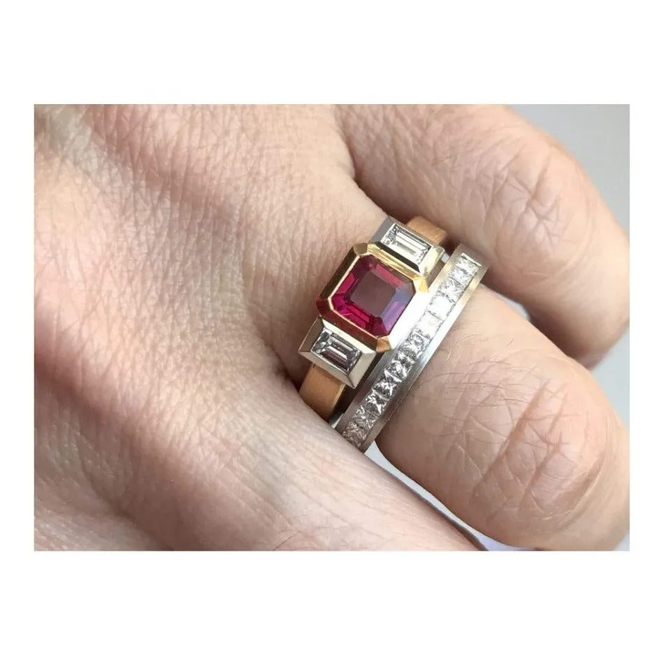 Series 20 | Oblique Fine Engagement Ring, 18k, Plat., Ruby   Dia. (SIZE 6.5)