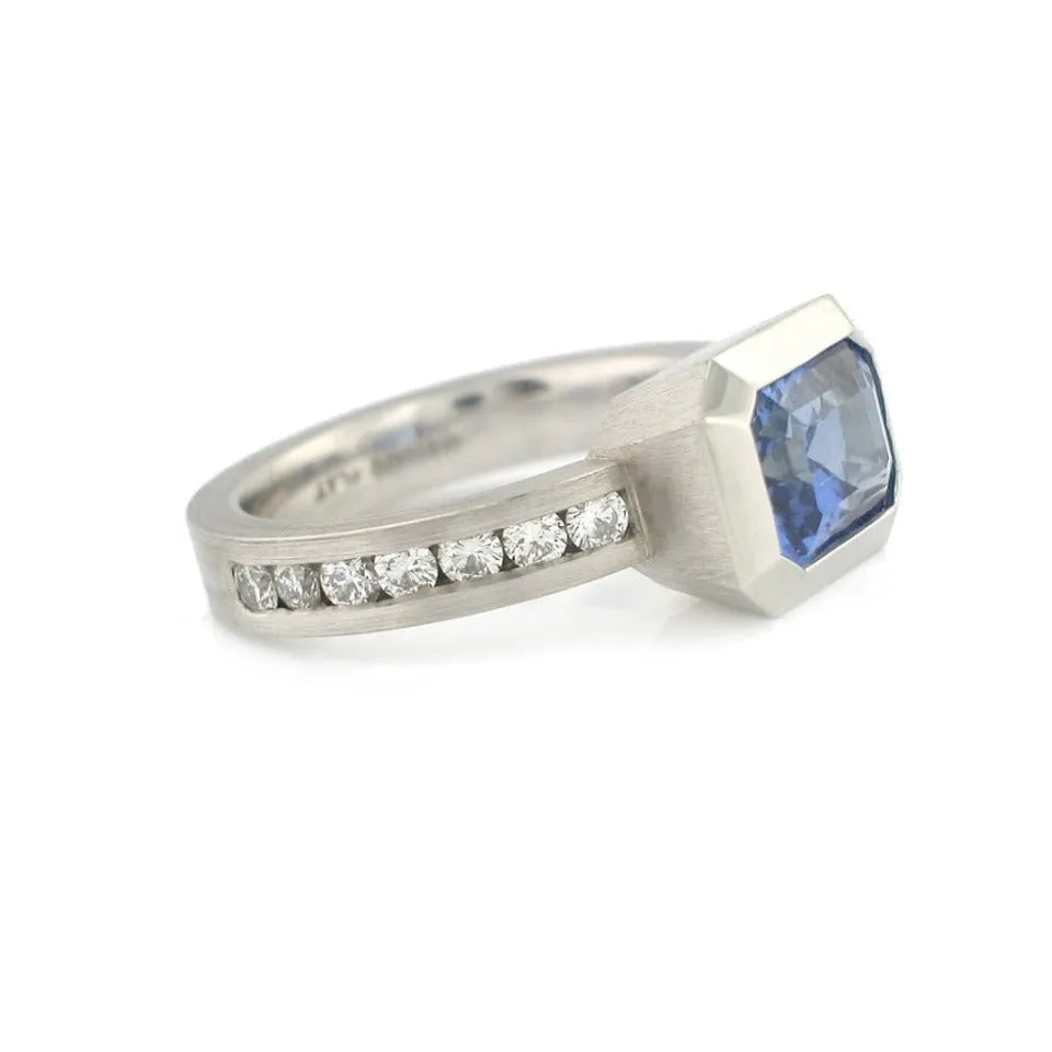 Series 20 | Oblique Fine Ring, Plat.   8 x 6mm Blue Sapphire   .50tcw. Dia. (SIZE 6.5)