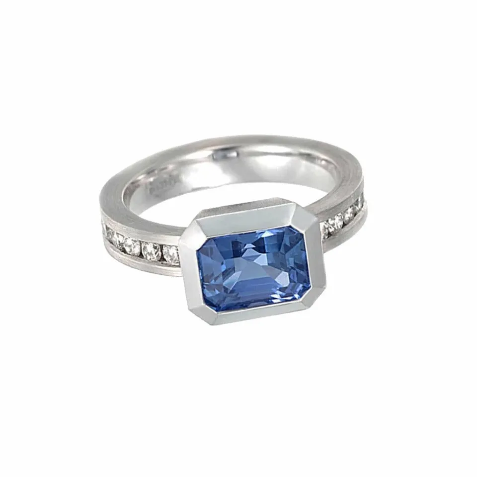 Series 20 | Oblique Fine Ring, Plat.   8 x 6mm Blue Sapphire   .50tcw. Dia. (SIZE 6.5)