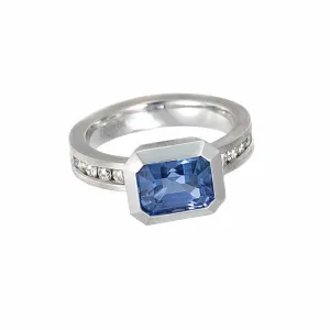 Series 20 | Oblique Fine Ring, Plat.   8 x 6mm Blue Sapphire   .50tcw. Dia. (SIZE 6.5)
