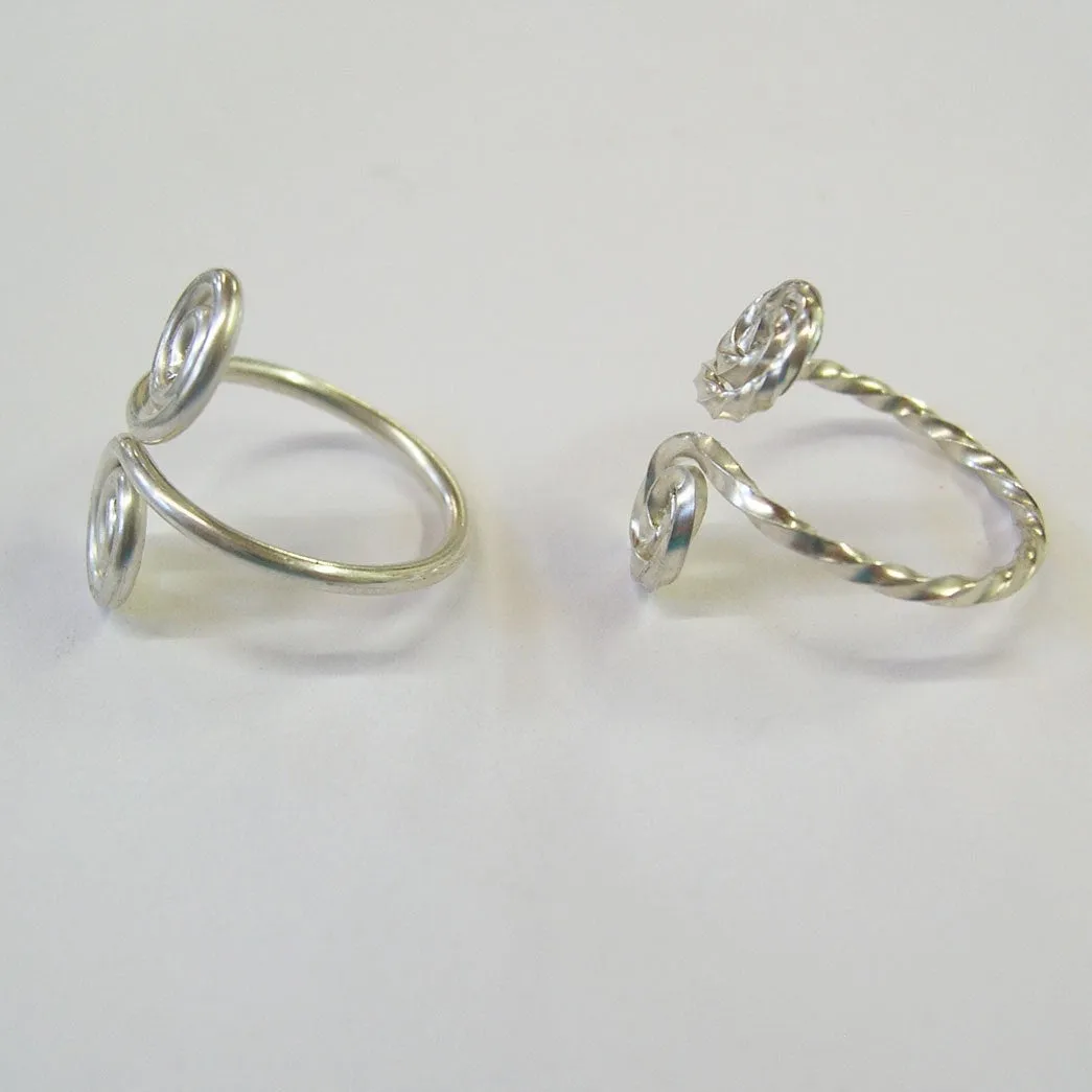 Sterling Silver Adjustable Toe Rings, 1 Twist 1 Smooth - Set of Two