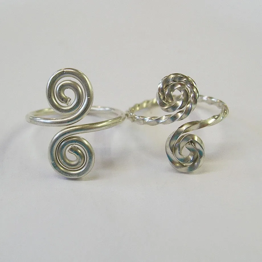 Sterling Silver Adjustable Toe Rings, 1 Twist 1 Smooth - Set of Two