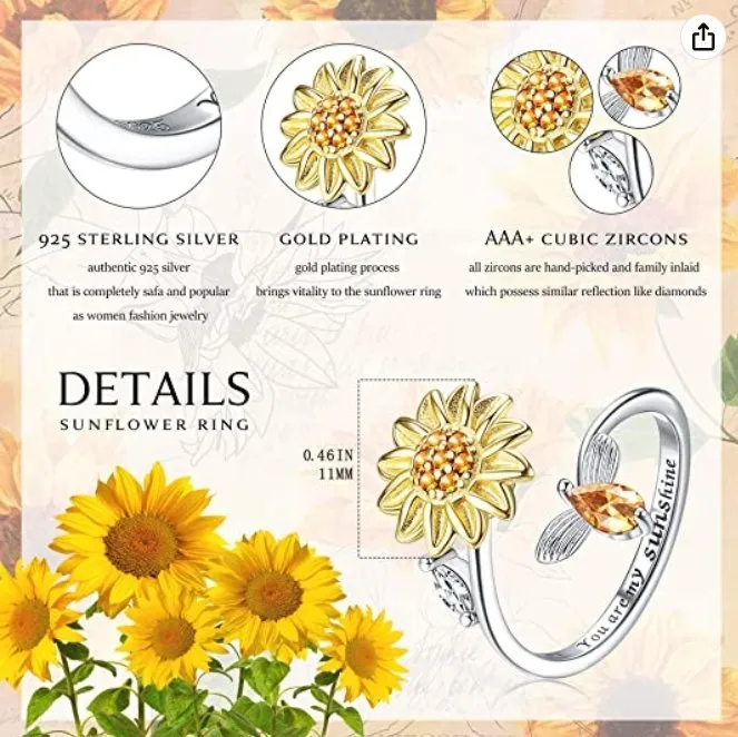 To My Daughter Adjustable Sunflower Fidget Ring