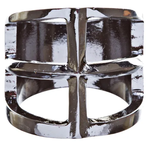 Trendy Square Shaped Hollow Design Statement Fashion Size 8 Ring R215 Black