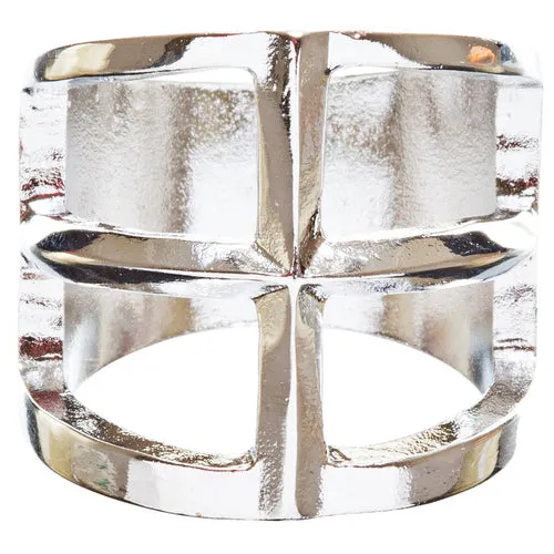 Trendy Square Shaped Hollow Design Statement Fashion Size 8 Ring R215 Silver
